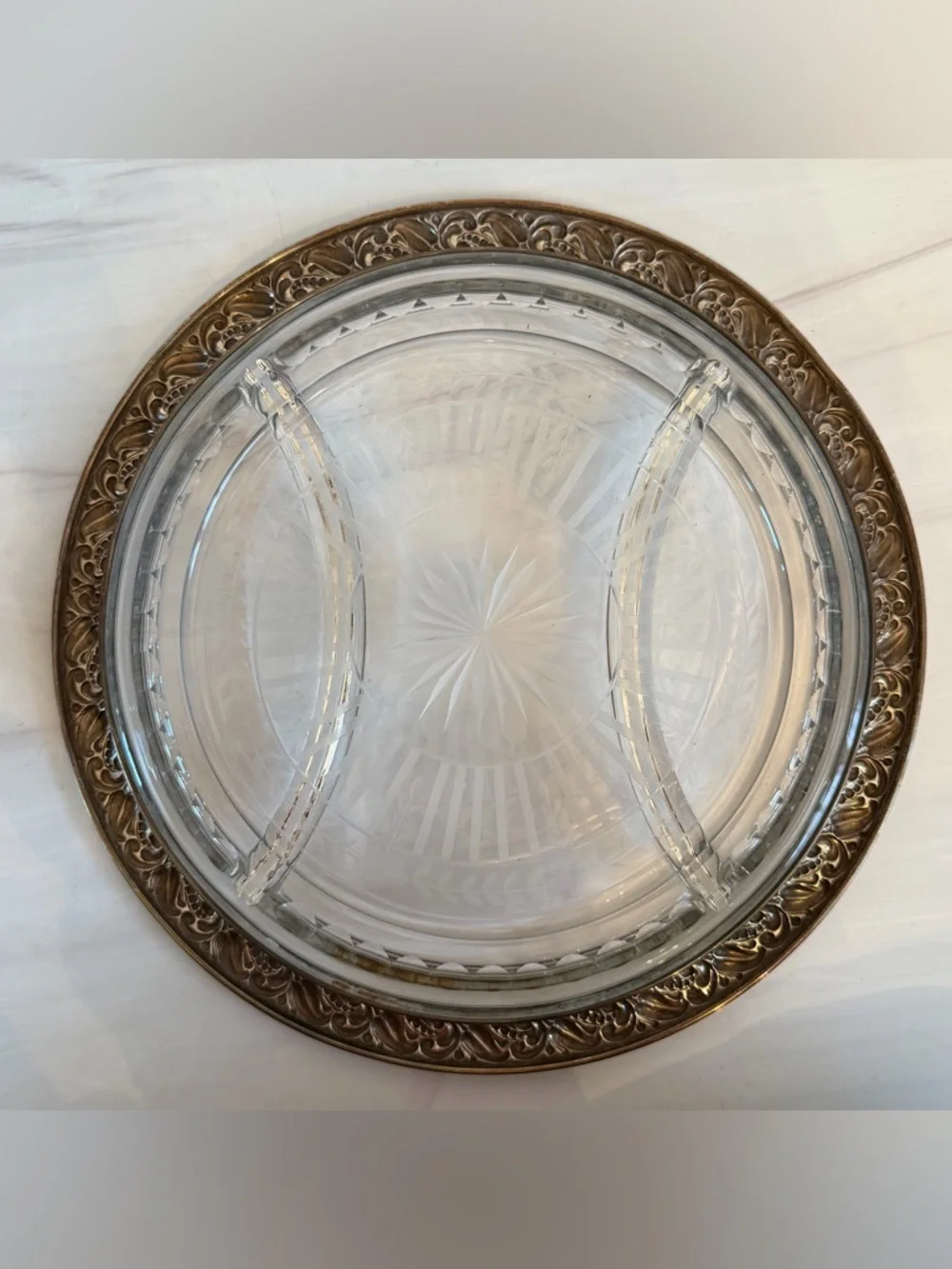 Webster Sterling Silver & Crystal Divided Serving Tray | Thick Sterling Rim